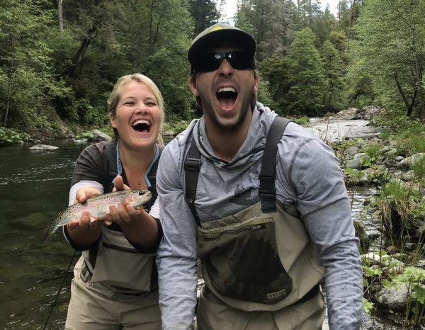 The author and her husband fly fishing for the season. (Courtesy of Caroline Chambers)