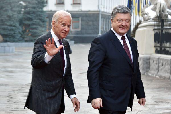 Then-Vice President Joe Biden arrives for a meeting with Ukrainian President Petro Poroshenko in Kyiv on Jan. 16, 2017. (Genya Savilov/AFP/Getty Images)