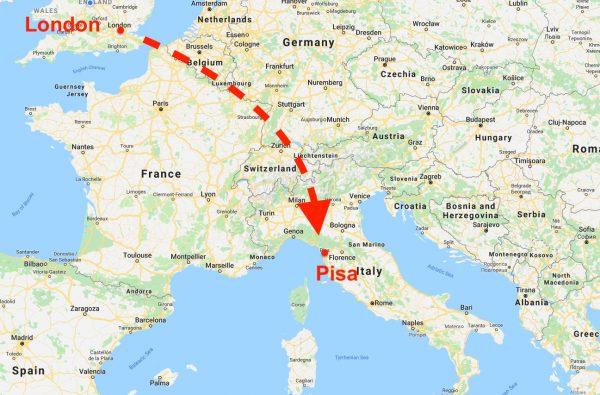 London to Pisa. (Screenshot/Google maps)