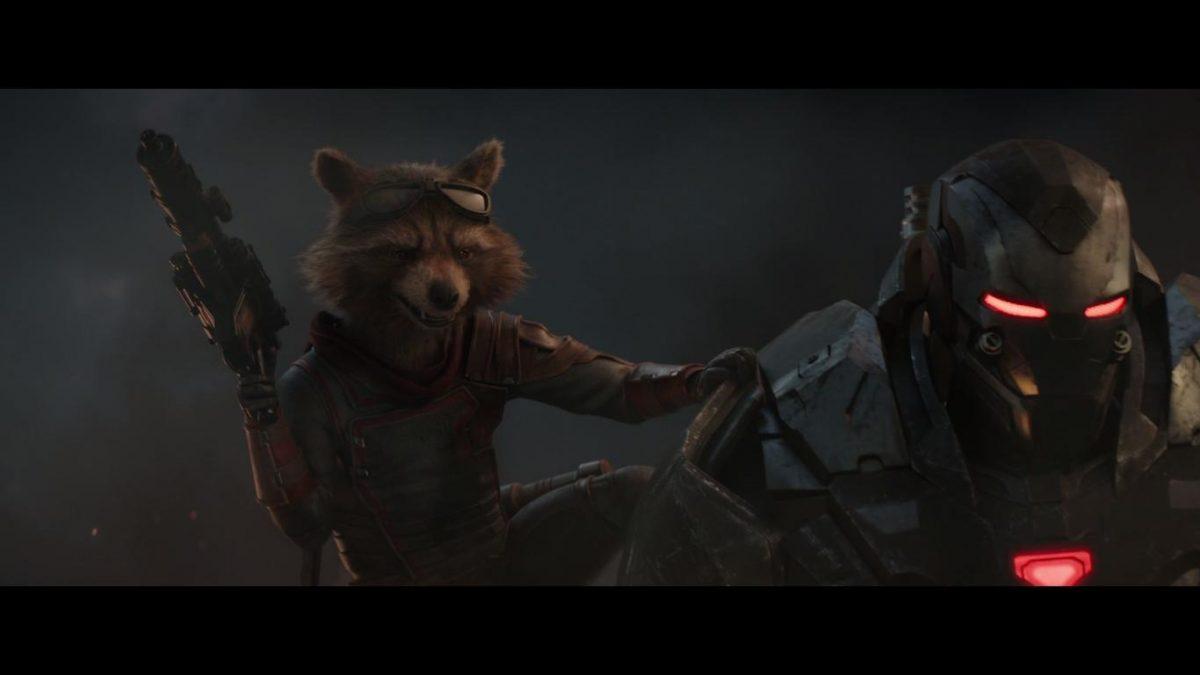 Rocket Racoon (L, voiced by Bradley Cooper) and War Machine (Don Cheadle) in “Avengers: Endgame.” (Marvel Pictures/Walt Disney Studios)