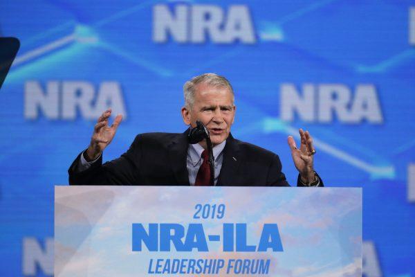 National Rifle Association President Col. Oliver North speaks at the National Rifle Association Institute for Legislative Action Leadership Forum in Lucas Oil Stadium in Indianapolis , on April 26 , 2019. (Michael Conroy/AP Photo)