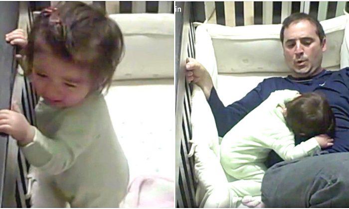 Video: Father Climbs Into Crib to Calm Crying Baby, but Watch What Happened in the End