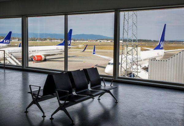 Empty seats are seen as SAS pilots go on strike at Oslo Airport in Gardermoen, Norway, on April 26, 2019. (NTB Scanpix/Ole Berg-Rusten via Reuters)