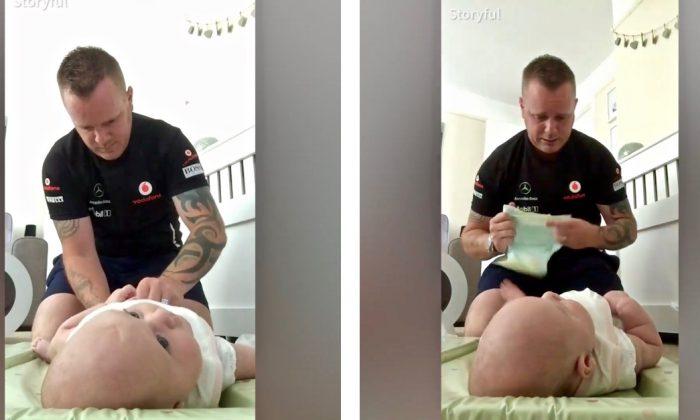 Tattooed Dad’s Hilarious Reaction as He Gags and Almost Vomits While Changing Baby’s Diaper