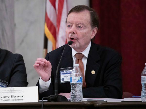 Commissioner Gary Bauer at the launch of the U.S. Commission on International Religious Freedom's 2019 Annual Report at the Russell Senate Office Building in Washington on April 29, 2019. (Lynn Lin/The Epoch Times)