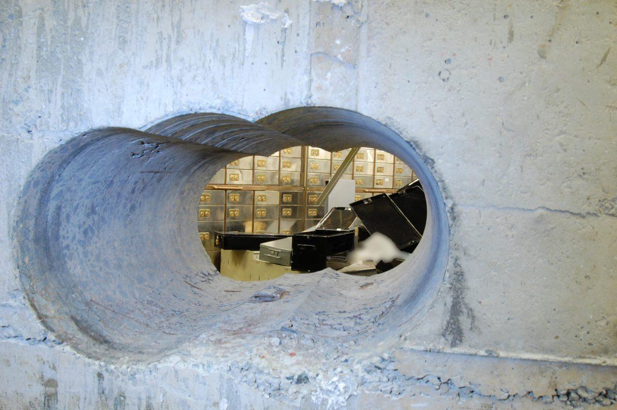 This handout image supplied by the Metropolitan Police shows a view of the hole drilled in the vault wall at Hatton Garden Safe Deposit Limited by the 'Bad Grandas' during the extended Easter weekend in London, England, in April 2015. (Metropolitan Police via Getty Images)