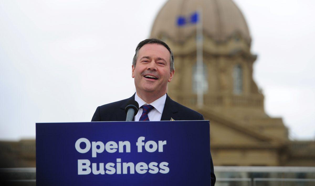 Jason Kenney, Alberta's premier-designate and leader of the United Conservative Party (UCP), meets with the media in front of the Legislature Building in Edmonton, Alberta, Canada, on April 17, 2019. (Candace Elliott/Reuters)