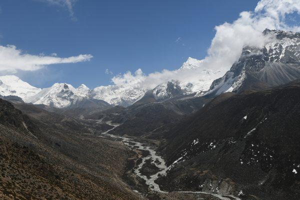 The Everest range, including Lhotse (far left), Makalu (C) and Ama Dablam (R) are seen from above Pheriche village, northeast of Kathmandu, on April 19, 2018. (Prakash Mathema/ AFP/Getty Images)