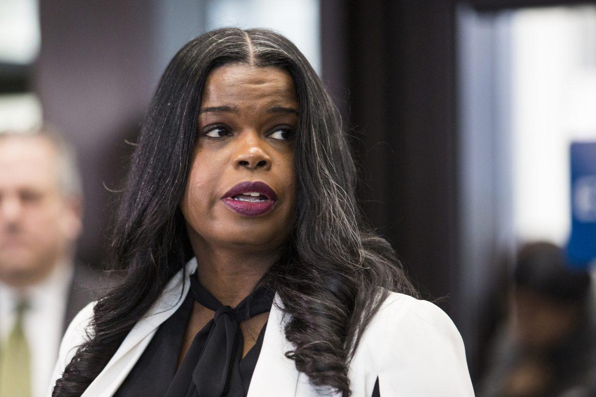 Cook County State's Attorney Kim Foxx speaks to reporters at the Leighton Criminal Courthouse in Chicago, on Feb. 23, 2019. (Ashlee Rezin/Chicago Sun-Times via AP)