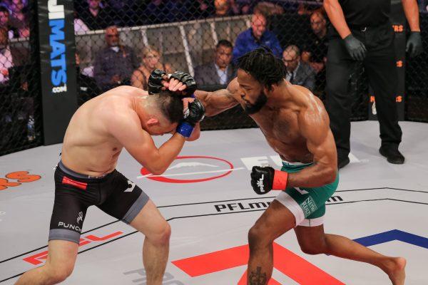Andre Harrison (R) fighting during PFL 1 from the Hulu Theater at Madison Square Garden on June 7, 2018. (Courtesy of the Professional Fighters League)