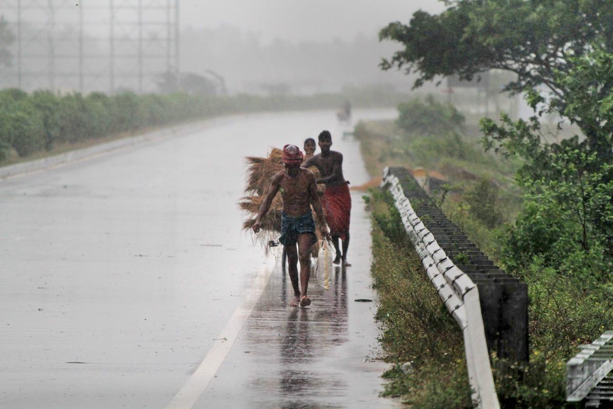 Villagers move to safer places amidst gusty winds ahead of the landfall of cyclone Fani on the outskirts of Puri, in the Indian state of Odisha, Friday, May 3, 2019. (AP Photo)