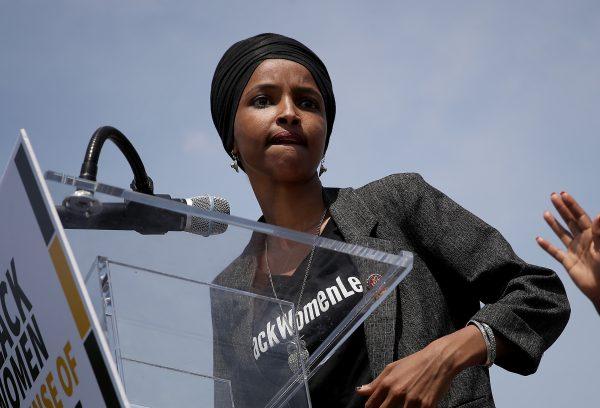 Rep. Ilhan Omar (D-Minn.) speaks at an event outside the U.S. Capitol in Washington on April 30, 2019. (Win McNamee/Getty Images)