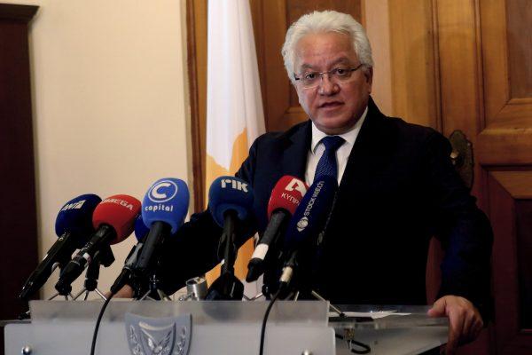 Cyprus' Justice Minister Ioanas Nicolaou talks to the media after a meeting with Cyprus' president Nicos Anastasiades at the presidential palace in capital Nicosia, Cyprus, on May 2, 2019. (Philippos Christou/Photo via AP)