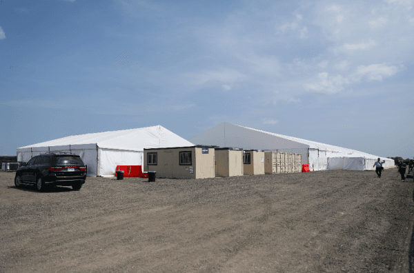 A new, 500-person Border Patrol tent facility for processing and holding illegal immigrants in Donna, Texas, on May 2, 2019. (Charlotte Cuthbertson/The Epoch Times)