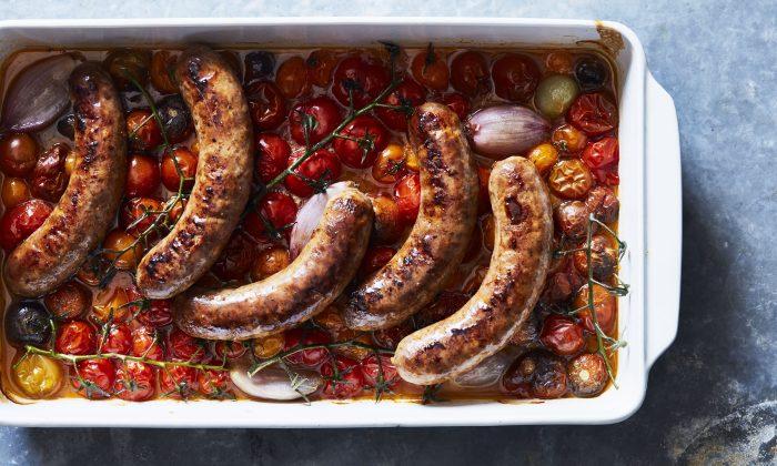 Seared Italian Sausages With Roasted Cherry Tomatoes and Shallots