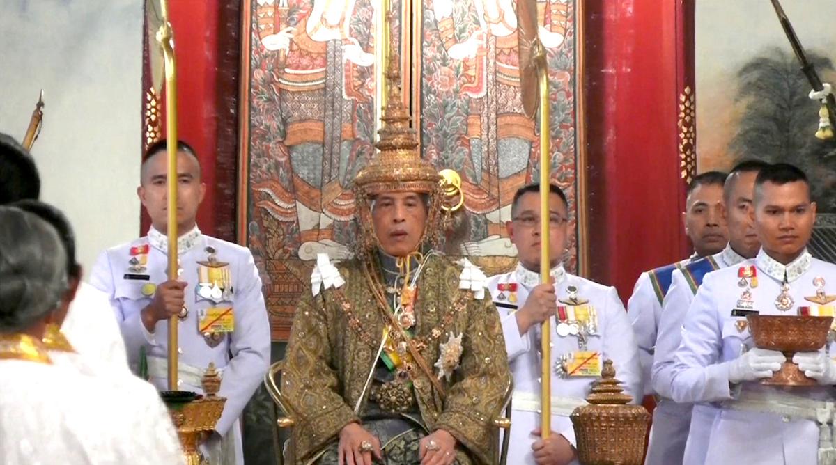 Thailand's King Maha Vajiralongkorn is crowned during his coronation in Bangkok, Thailand, May 4, 2019 in this still image taken from TV footage. (Thai TV/Pool via Reuters)