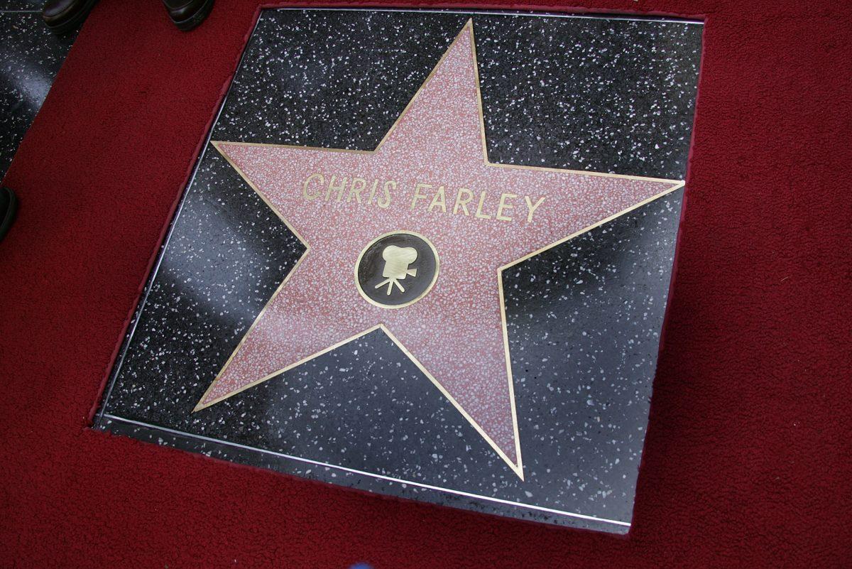 Chris Farley's star is seen during the Hollywood Walk of Fame Star ceremony for Farley, who was honored with a star posthumously, outside the Impro Olympic club on August 26, 2005 in Hollywood, California. (Frazer Harrison/Getty Images)