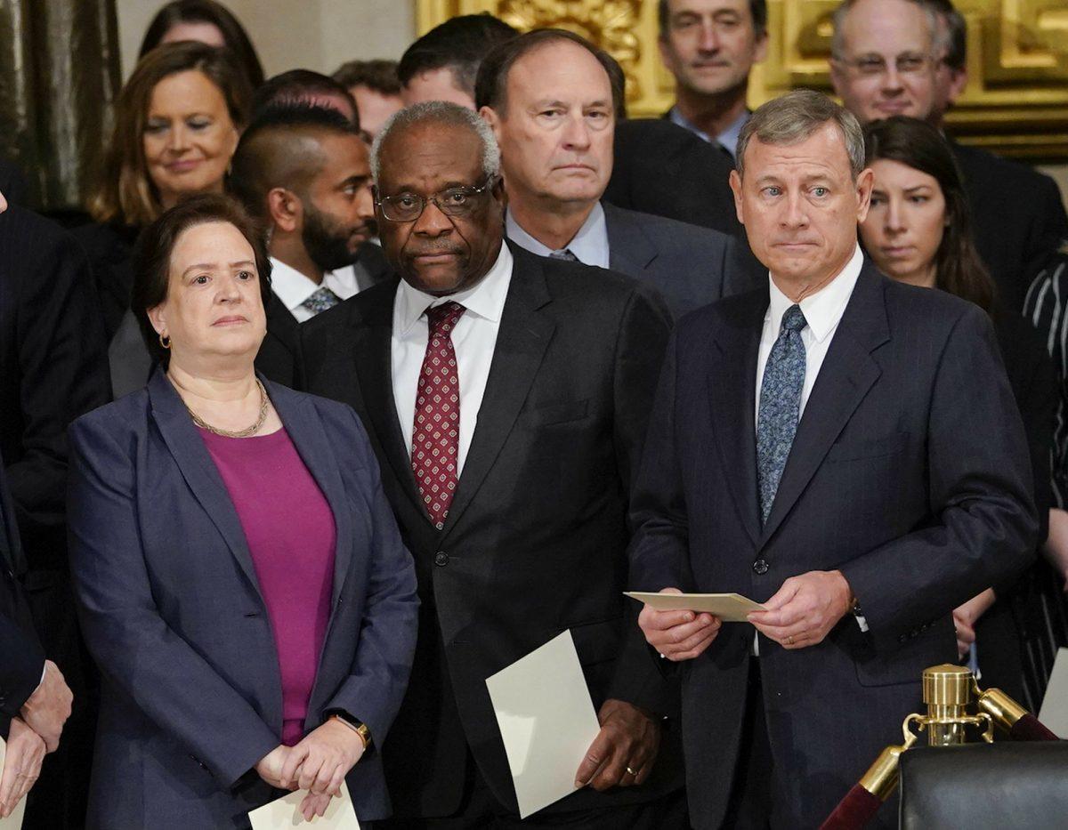 From left, Supreme court Associate Justices Elena Kagan, Clarence Thomas, Samuel Alito and Chief Justice John Roberts arrive for services for former President George H.W. Bush at the U.S. Capitol in Washington, on Dec. 3, 2018. (Pablo Martinez Monsivais/AP Photo)