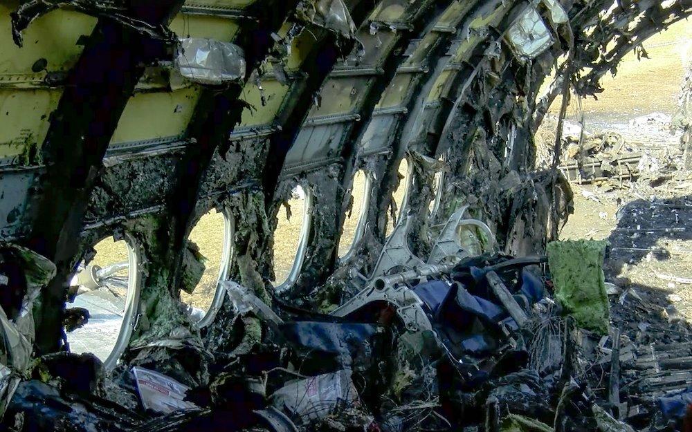 The wreckage of Sukhoi SSJ100 aircraft of Aeroflot Airlines is seen in Sheremetyevo airport outside Moscow, Russia, on May 6, 2019. (The Investigative Committee of the Russian Federation via AP)