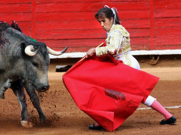 Mexican bullfighter Hilda Tenorio, performs at Plaza Mexico bullring in Mexico City on Feb. 28, 2010. (STR/AFP/Getty Images)