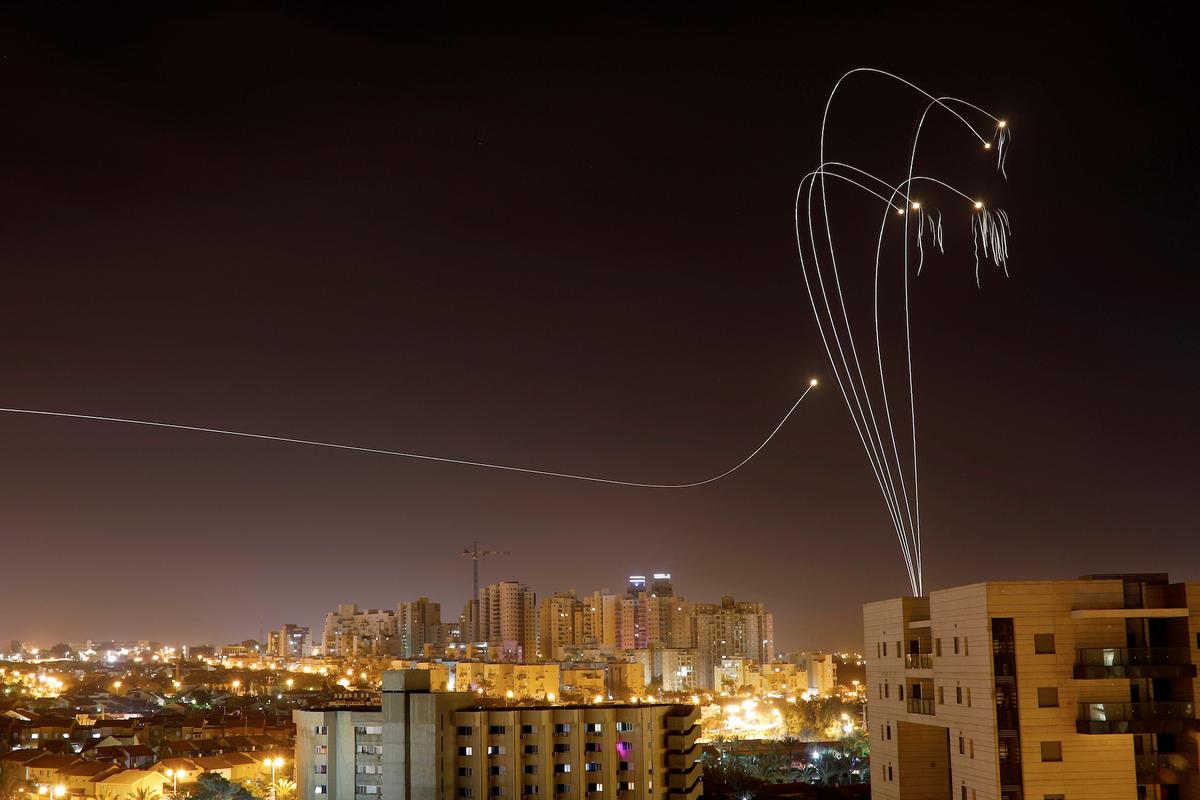 Iron Dome anti-missile system fires interception missiles as rockets are launched from Gaza toward Israel as seen from the city of Ashkelon, Israel, on May 5, 2019. (Reuters/Amir Cohen)