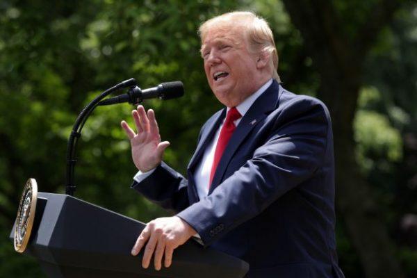 President Donald Trump during a ceremony celebrating West Point's football team in the Rose Garden of the White House, on May 6, 2019. (Brendan Smialowski/AFP/Getty Images)