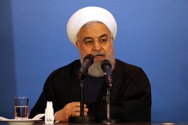 Iranian President Hassan Rouhani speaks during a meeting with tribal leaders in Kerbala, Iraq, on March 12, 2019. (Abdullah Dhiaa Al-Deen/Reuters/File Photo)
