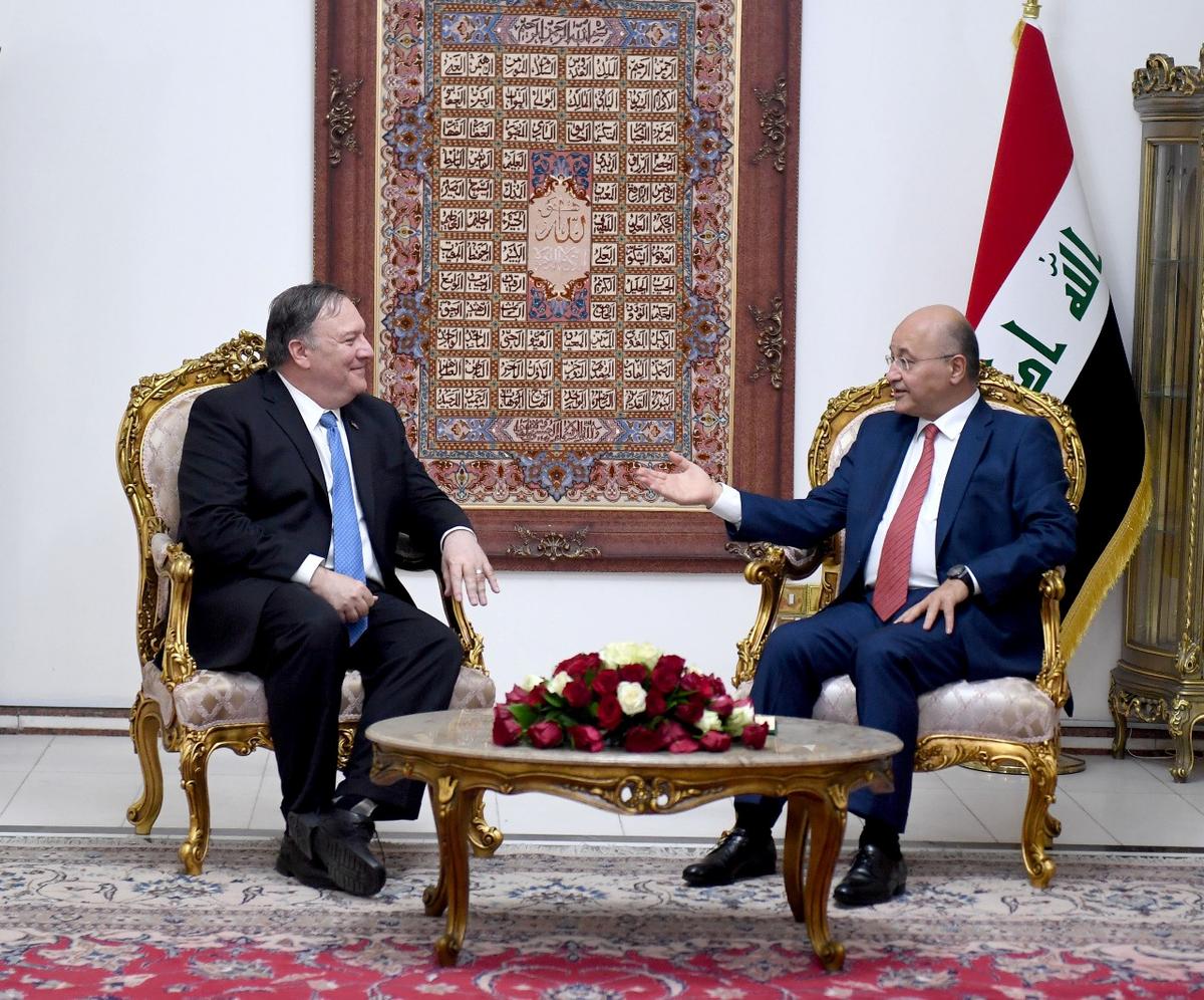 Iraq's President Barham Salih meets with U.S. Secretary of State Mike Pompeo in Baghdad, Iraq May 7, 2019.The (Presidency of the Republic of Iraq Office/Handout via Reuters)