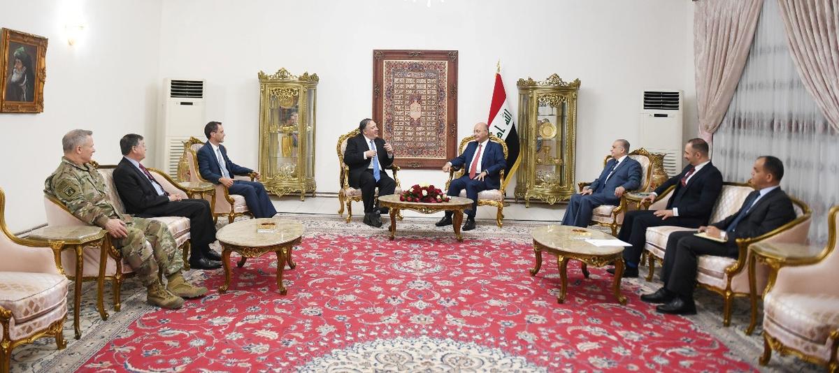 Iraq's President Barham Salih meets with U.S. Secretary of State Mike Pompeo in Baghdad, Iraq May 7, 2019. The (Presidency of the Republic of Iraq Office/Handout via Reuters)