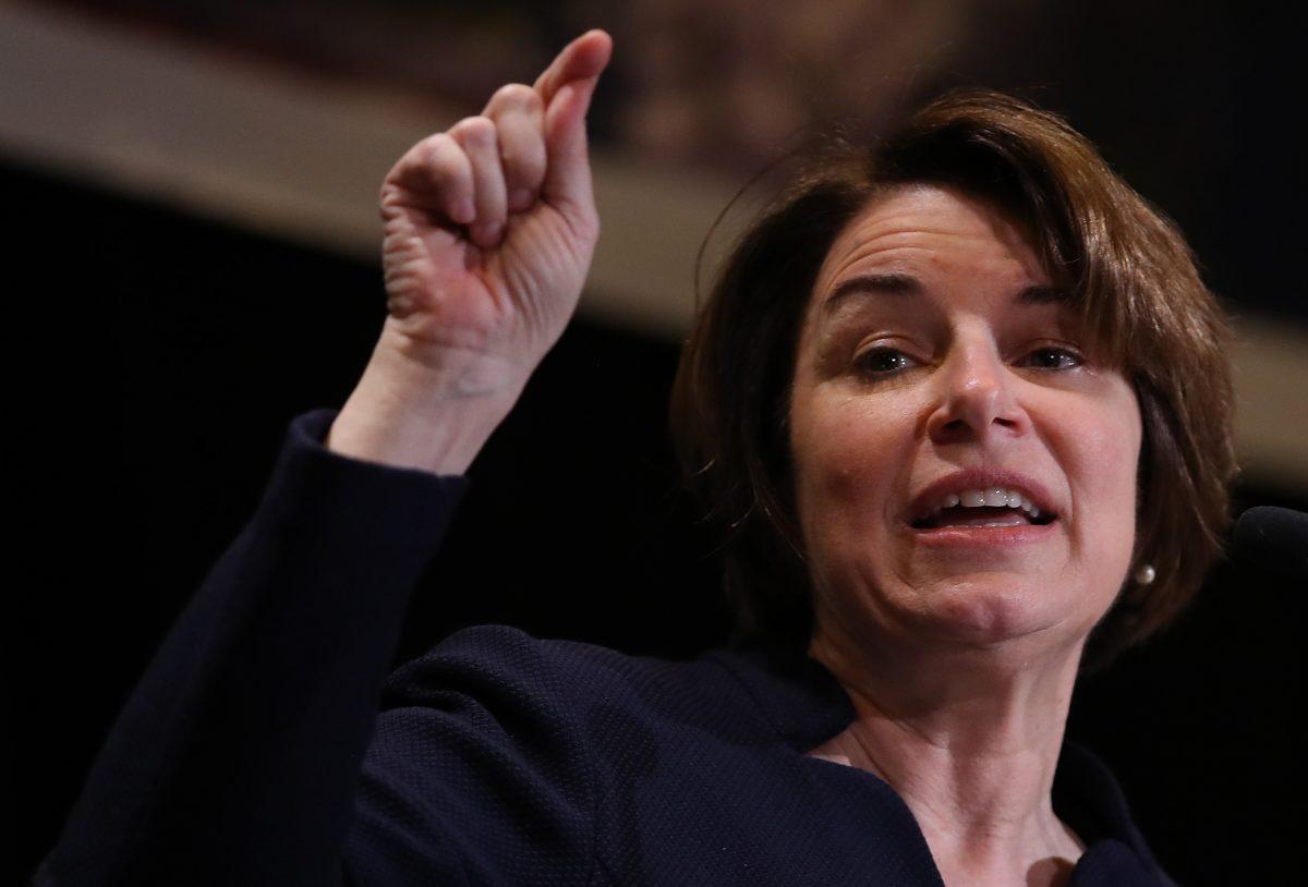 Democratic presidential candidate Sen. Amy Klobuchar (D-Minn.) speaks in Washington on May 7, 2019. (Win McNamee/Getty Images)
