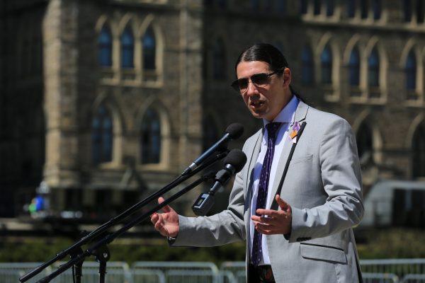 Liberal MP Robert-Falcon Ouellette speaks at an event celebrating Falun Dafa Day on Parliament Hill, Ottawa, on May 8, 2019. (Jonathan Ren/The Epoch Times)