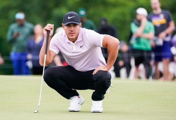 Brooks Koepka lines up a putt on the sixth green during the third round of the AT&T Byron Nelson golf tournament at Trinity Forest Golf Club Dallas, Texas on May 11, 2019. (Ray Carlin-USA Today Sports)