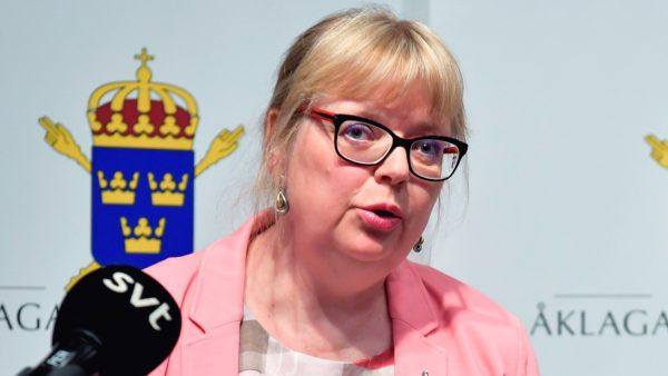 Swedish Vice Chief Prosecutor Eva-Marie Persson announces that the prosecutor will re-open the preliminary investigation against WikiLeaks founder Julian Assange at a news conference in Stockholm, Sweden on May 13, 2019. (TT News Agency/Anders Wiklund via Reuters)
