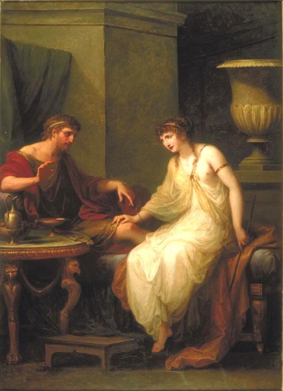 Odysseus, known to the Romans as Ulysses, and Circe. “Ulysses and Circe,” 1786, Angelica Kauffmann. (Public Domain)