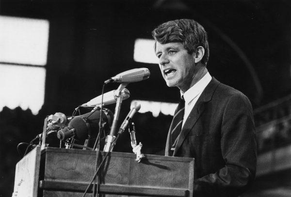 1968: Senator Robert Kennedy speaking at an election rally. Harry Benson/Express/Getty Images