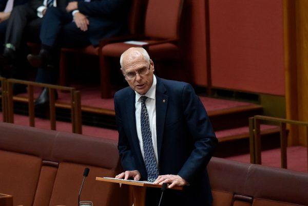 Senator Jim Molan delivers his first speech in the Australian Senate in Canberra, Australia, on February 14, 2018. (Michael Masters/Getty Images)