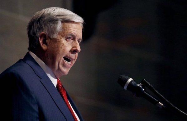 Missouri Gov. Mike Parson delivers his State of the State address in Jefferson City, Mo., on May 15. (Charlie Riedel/AP Photo)