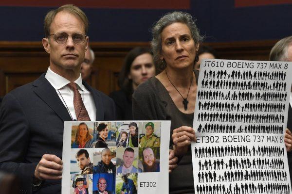 Michael Stumo and Nadia Milleron (R), parents of Samya Stumo, 24, a Massachusetts resident who died in the Ethiopian plane crash, listen during a House Transportation Committee hearing on Capitol Hill in Washington, on May 15, 2019, on the status of the Boeing 737 MAX aircraft. (AP Photo/Susan Walsh)