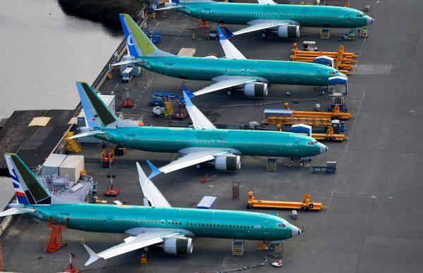 An aerial photo shows Boeing 737 MAX airplanes parked at the Boeing Factory in Renton, Washington, on March 21, 2019. (Lindsey Wasson/Reuters)