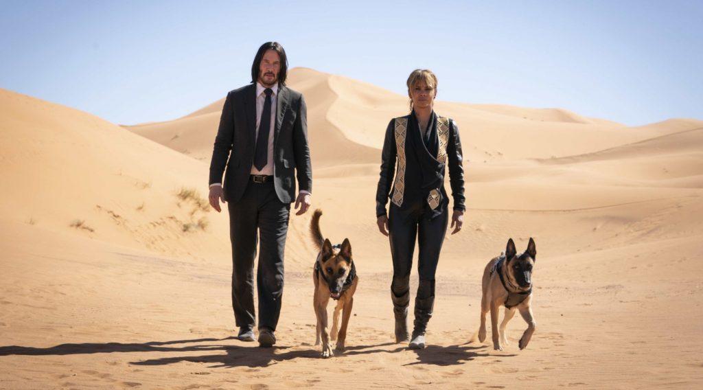 Keanu Reeves and Halle Berry, who makes a cameo appearance, in “John Wick: Chapter 3–Parabellum.” (Lionsgate)