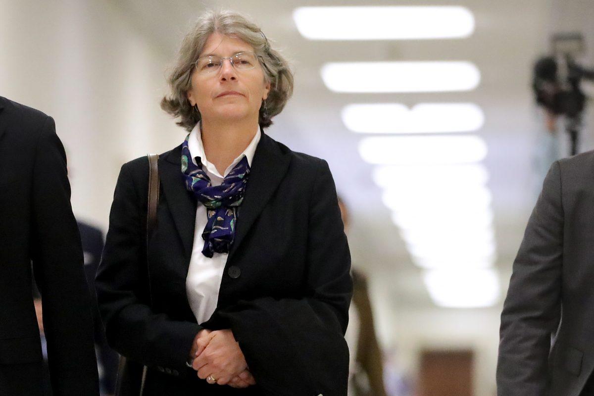 Fusion GPS contractor Nellie Ohr arrives for a closed-door interview with investigators from the House Judiciary and Oversight committees in the Rayburn House Office Building on Capitol Hill in Washington Oct. 19, 2018. (Chip Somodevilla/Getty Images)