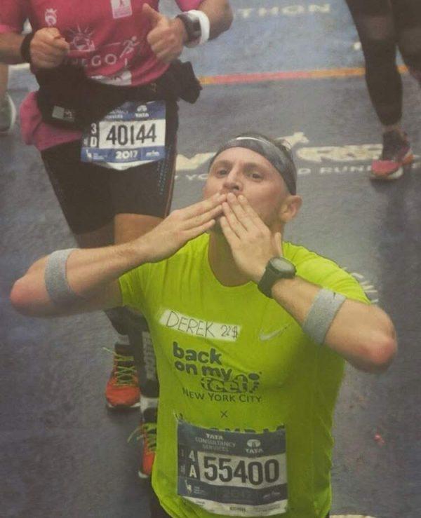 Derek Drescher running in the 2017 New York City Marathon. (Courtesy of MarathonFoto)