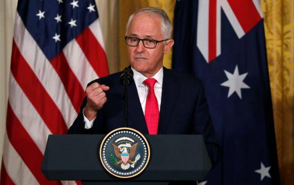 Australian Prime Minister Malcolm Turnbull gestures during a joint news conference with U.S. President Donald Trump (not pictured) at the White House in Washington, U.S., on Feb. 23, 2018. (Jonathan Ernst/Reuters)