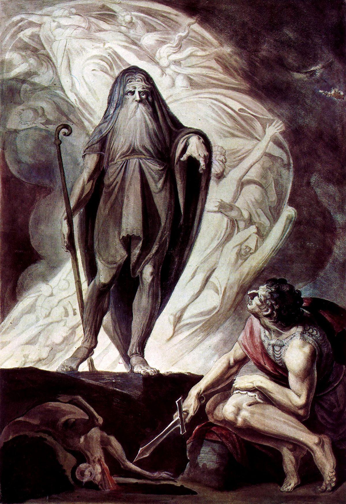 “The Shade of Tiresias Appearing to Odysseus During the Sacrifice,” circa 1780-85, by Johann Heinrich Füssli. (Public Domain)