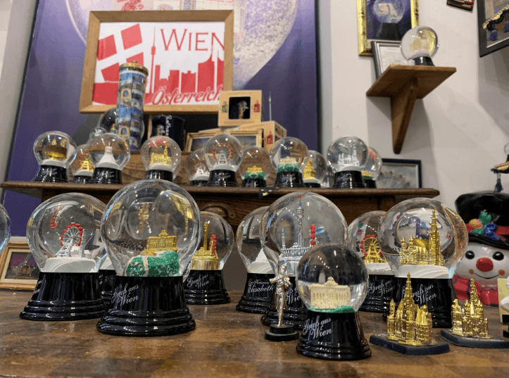 Snow globes at the Original Vienna Snowglobe Factory. (Janna Graber)