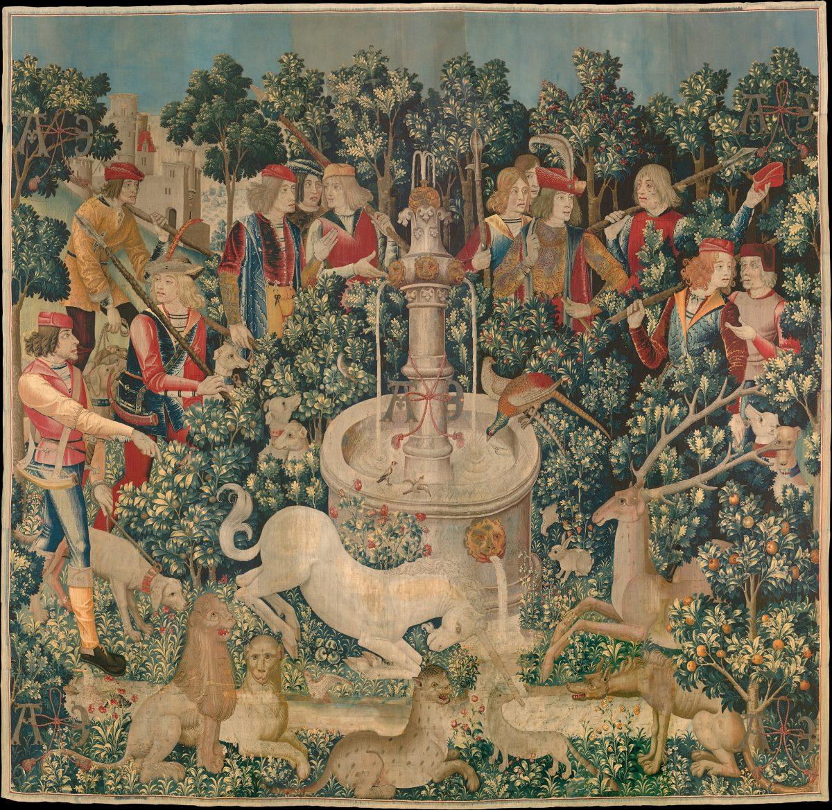 “The Unicorn Is Found,” 1495–1505, South Netherlandish. Wool warp with wool, silk, silver, and gilt wefts; 145 inches by 149 inches. Gift of John D. Rockefeller Jr., 1937, The Met Cloisters. (The Metropolitan Museum of Art )
