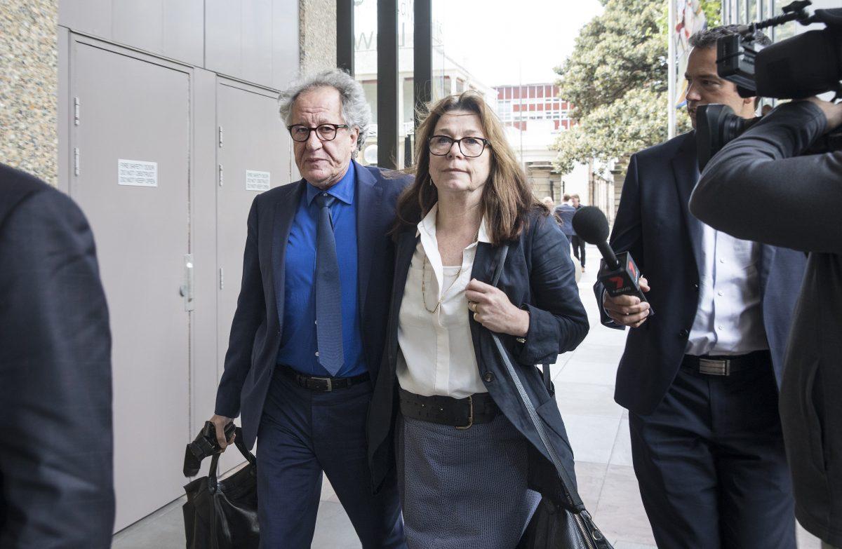 Geoffrey Rush Defamation Trial Against Daily Telegraph Concludes Without Judgement<br/>Geoffrey Rush leaves court with his wife Jane Menelaus. April 11, 2019, in Sydney, Australia. (Jessica Hromas/Getty Images)