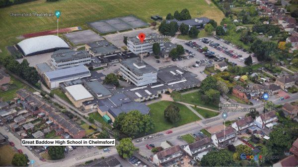 Aerial view of Great Baddow High School in Chelmsford, UK. (Google Maps)