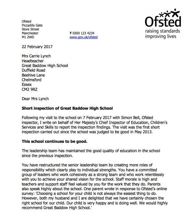 Great Baddow High School Ofsted report, 2017. (Ofsted)