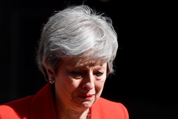 British Prime Minister Theresa May reacts as she delivers a statement in London, Britain on May 24, 2019. (Toby Melville/Reuters)